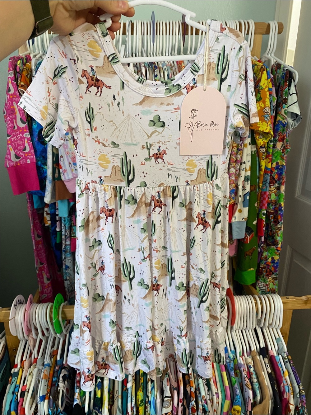 Girls bamboo twirl Western Cactus Print Dress